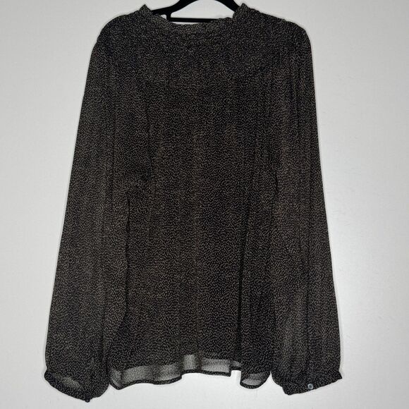 LOFT Smocked Yoke Chiffon Long Sleeve Blouse Women's Size Large - Picture 2 of 9